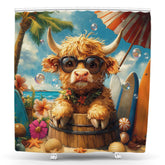 Lofaris Summer Beach Bathing Cow Bubbles Animal Shower Curtain